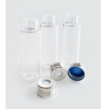 20mL Ultra Clear Precision Screw Headspace Vial, Round Bottom & Blue PTFE/White Silicone Septa(Centre Hole)